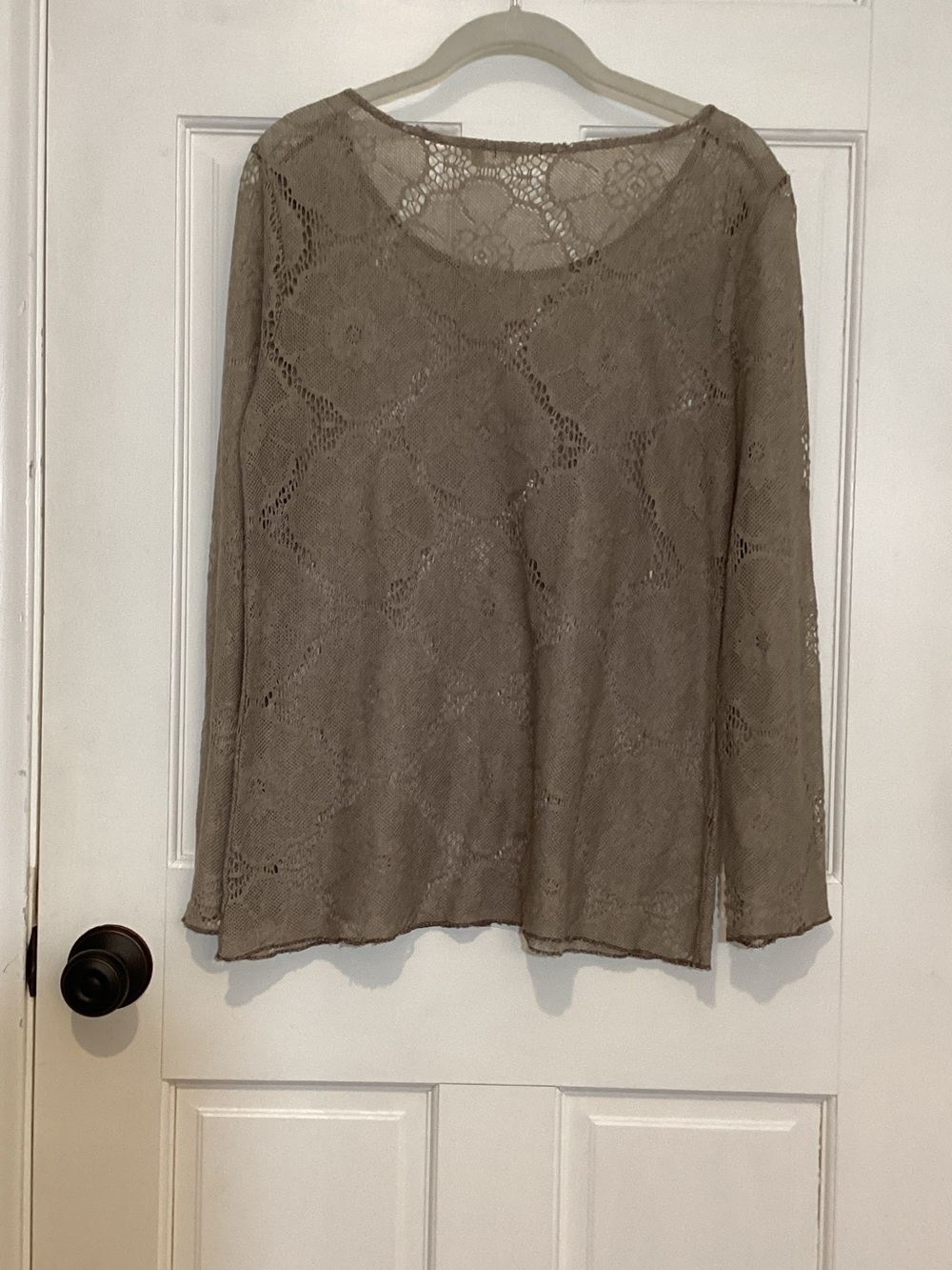 dylan Taupe floral crochet sheer Lace Knit Long-Sleeve Top Sz M - Picture 2 of 4